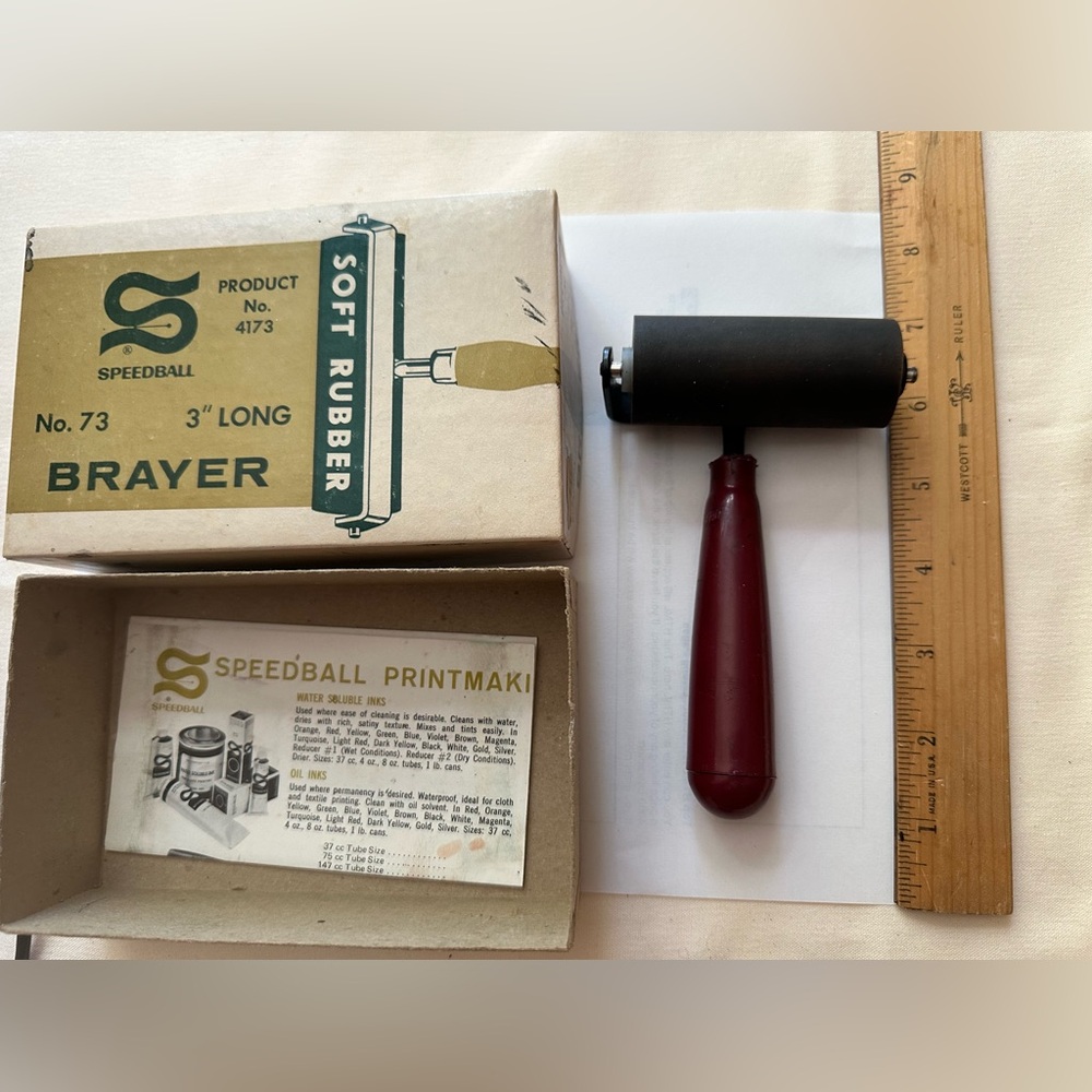 3” Soft Rubber Brayer - Vintage with original box, made in USA